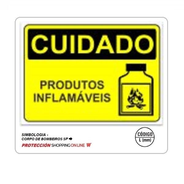 Placa Cuidado produtos inflamáveis